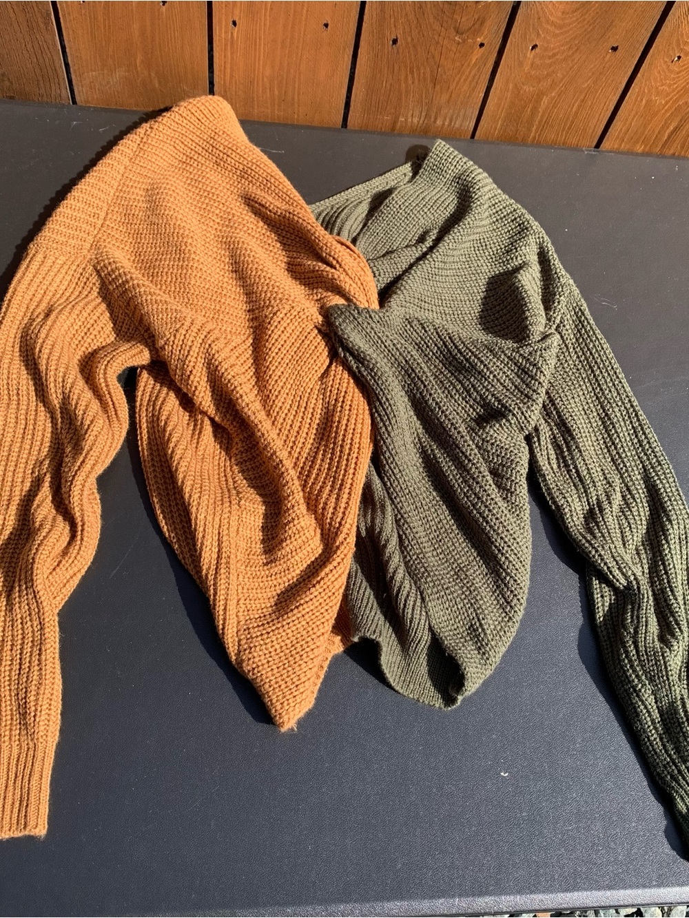 Fall Tan & Green Sweater V-Neck Criss Cross Long Sleeve Sweater Size XL